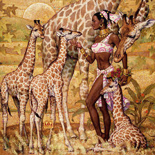 Оригинал схемы вышивки «девушка и жирафы» (№436876)