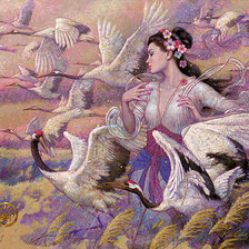 Схема вышивки «девушка и птицы»