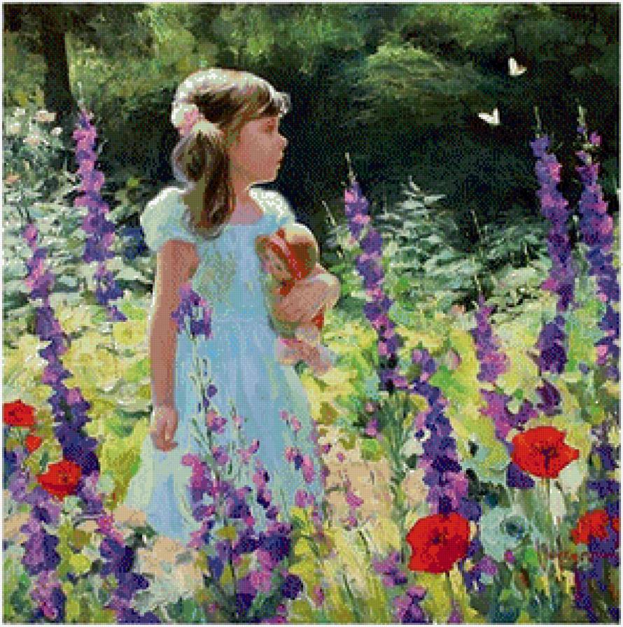 Серия "Очаровашки" - цветы, девочка, лето, дети, дельфиниум, маки - предпросмотр