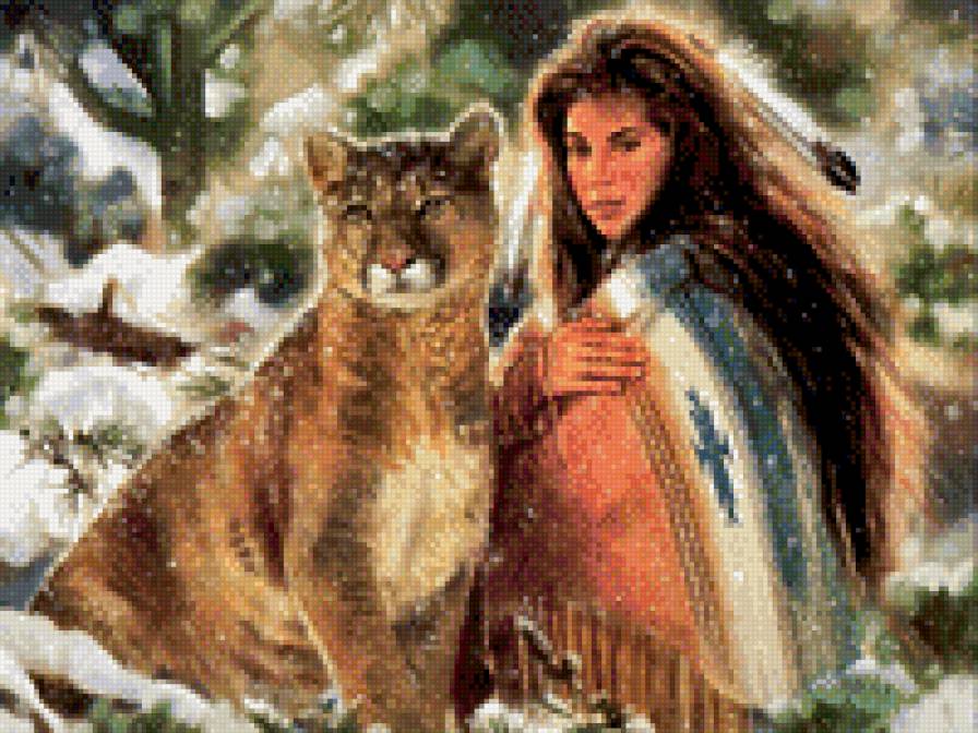 Индейцы - животные, девушка, индейцы - предпросмотр