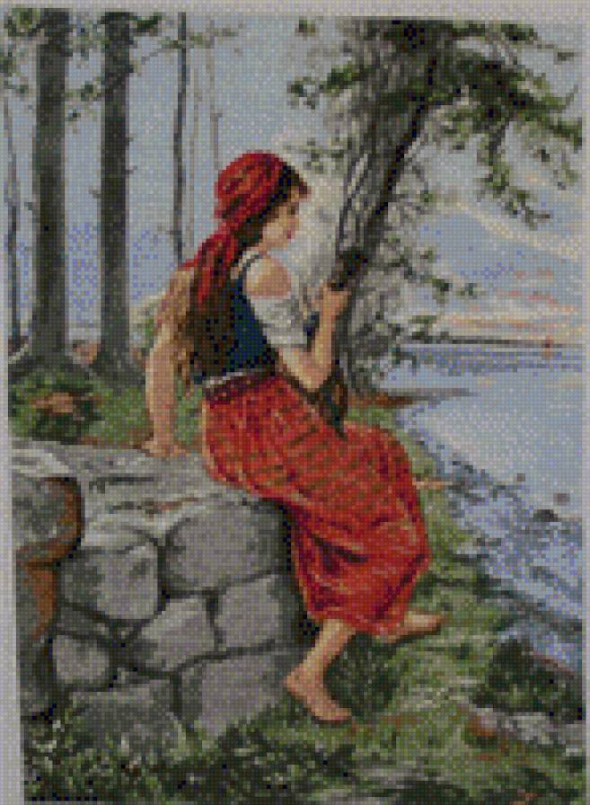 девушка с мандолиной - картина, женщина, картины, женщины, девушка - предпросмотр