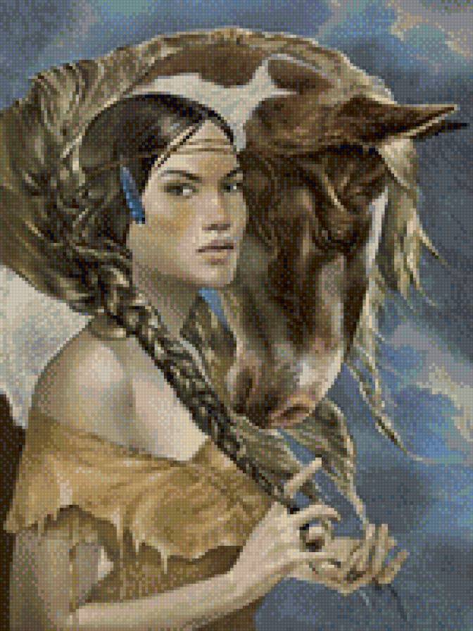 Индеанка с лошадью - предпросмотр