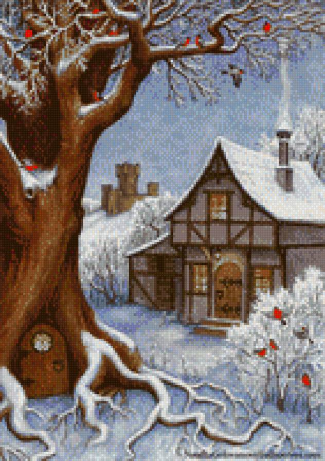 Домик зима снегири - предпросмотр