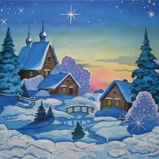 Схема вышивки «Деревня зимой»