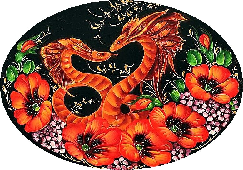 Дракончики - жостово, роспись - оригинал