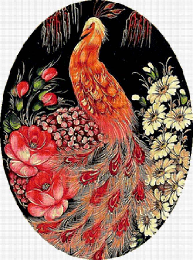 Павлин в цветах - роспись, жостово - предпросмотр