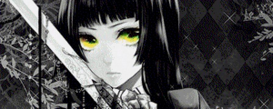 аниме - зеленые глаза, черно-белая, аниме - предпросмотр