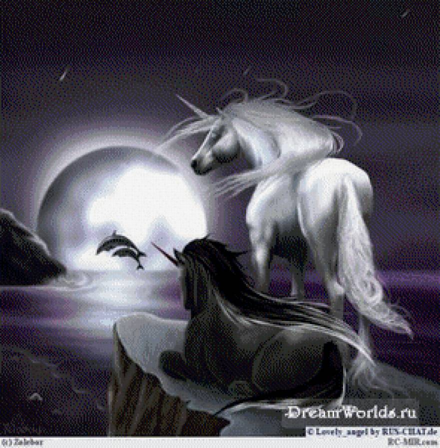 романтика - луна, пара, единороги - предпросмотр