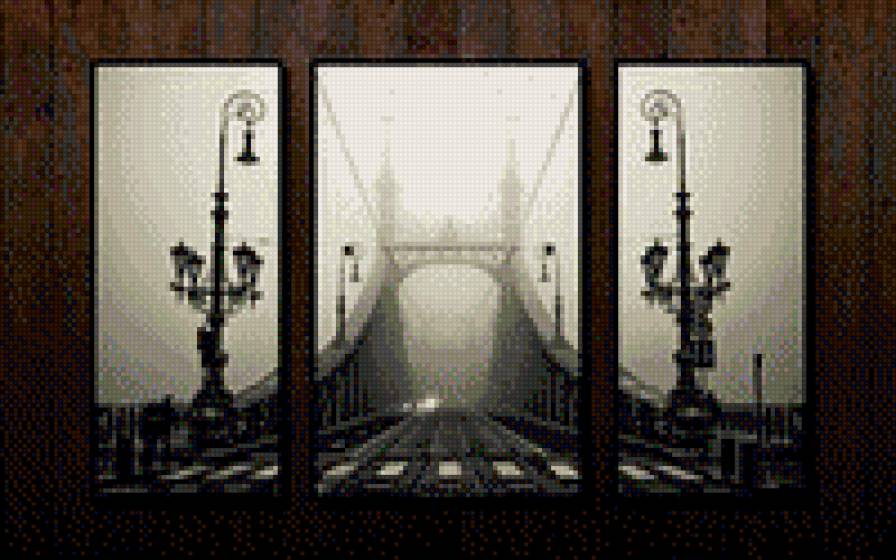 Триптих"Мост" - пейзаж, монохром - предпросмотр