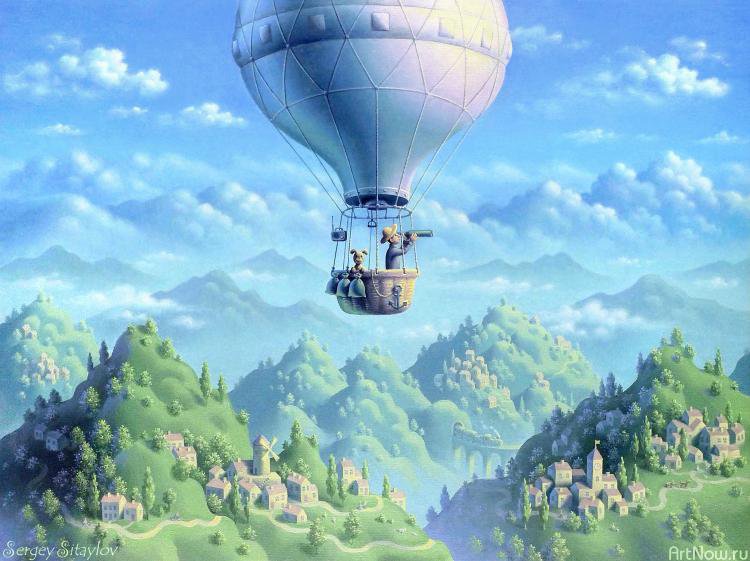 Серия "Пейзажи" - воздушный шар, горы, пейзаж - оригинал