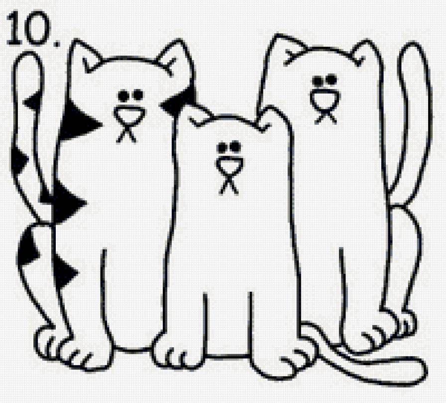 Котики - животные, контурная, монохром - предпросмотр