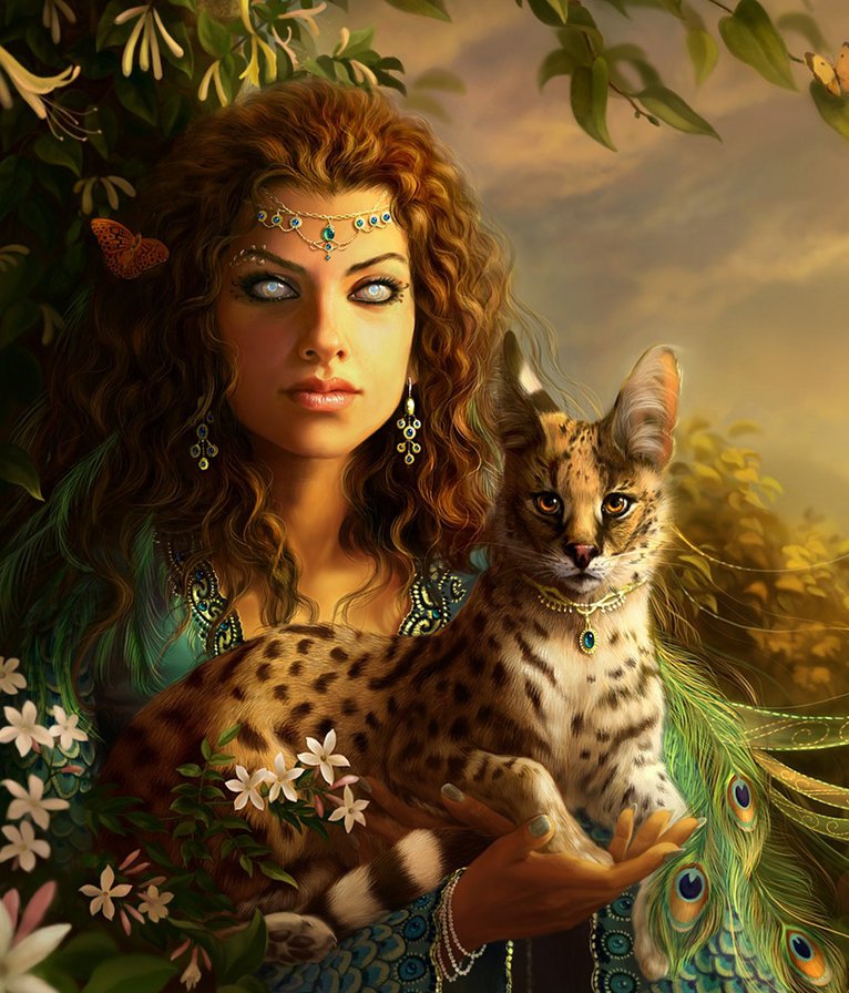 Провидица с котом Ашера - фентези, кошки, девушки - оригинал