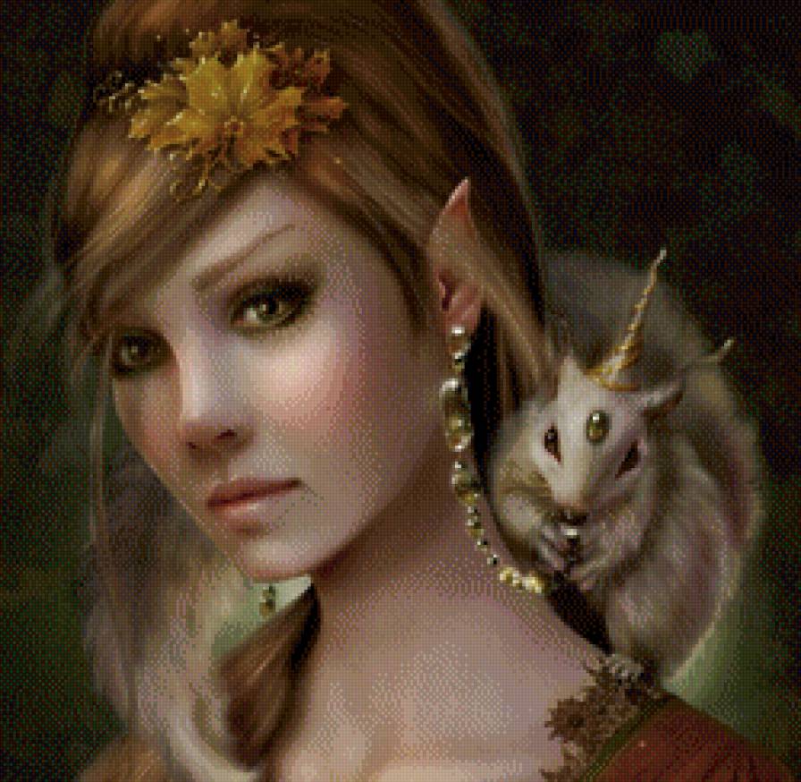 Девушка и зверек - девушки, фентези - предпросмотр