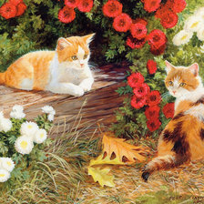 Оригинал схемы вышивки «Коты в цветах» (№440840)