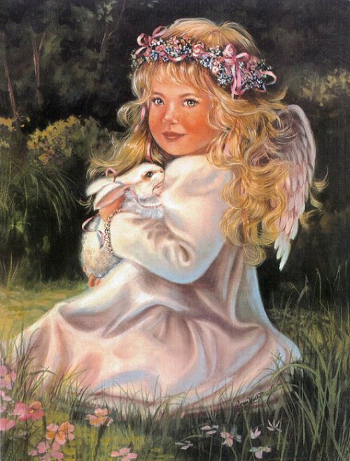 Серия "Ангелы" - кролики, девочка, лето, животные, дети, ангелы - оригинал