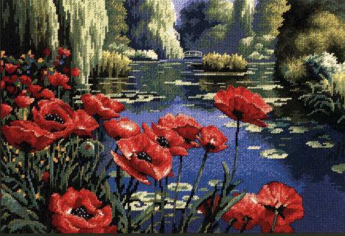 маки у озера - маки, озеро, цветы, природа - оригинал