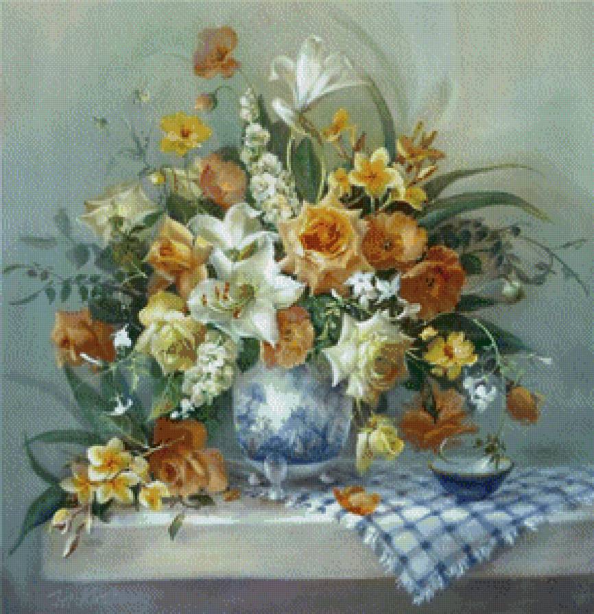 букет роз и лилий - натюрморт - предпросмотр