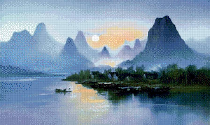 Художник Hong Leung - море, солнце, живопись, картина, горы, восход - предпросмотр