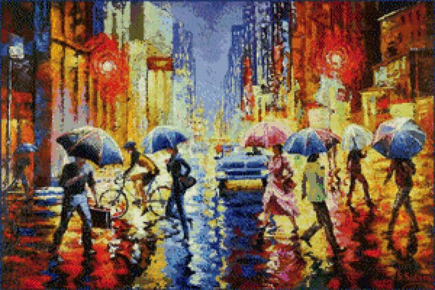 дождь вгороде - живопись - предпросмотр