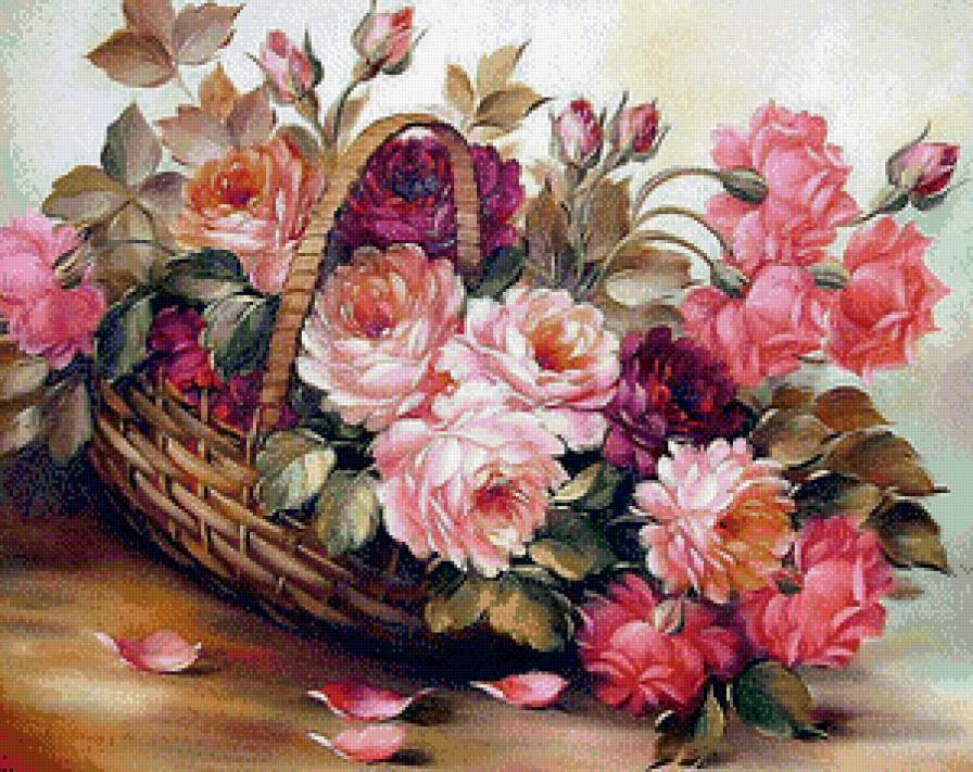 Корзина роз - розы, корзина, цветы - предпросмотр