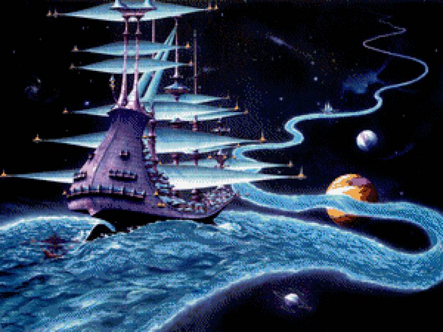 3 - летучий голандец, корабль, фэнтези, ночь, космос - предпросмотр