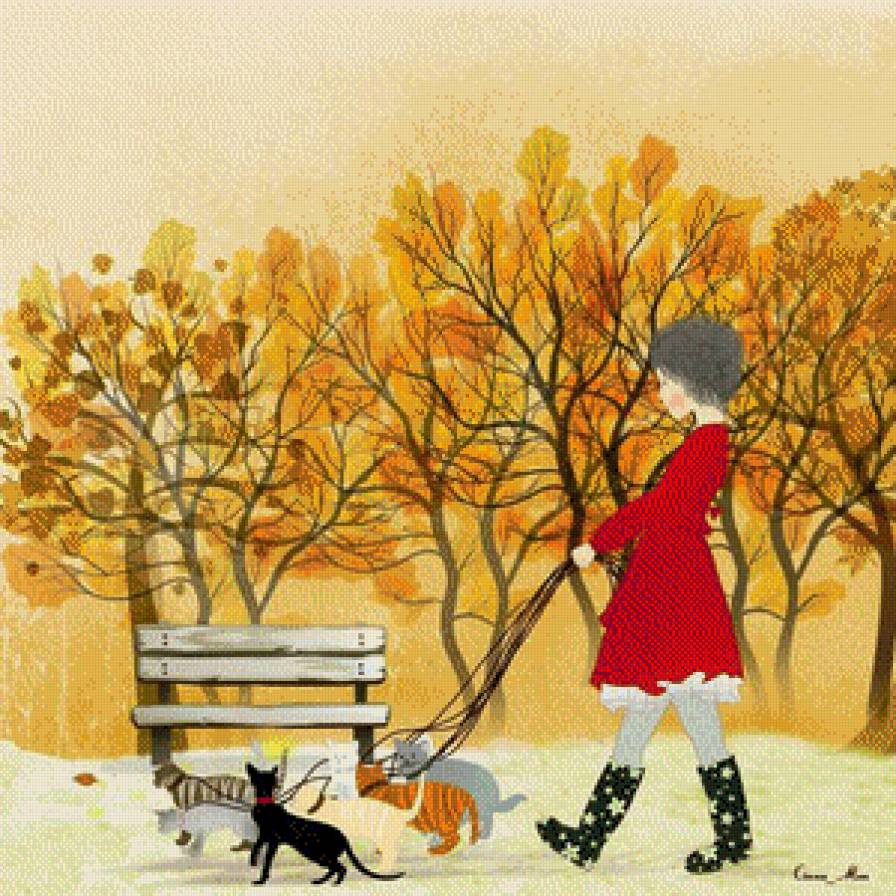 осень - девочка, котята, прогулка, дети, ребенок, осень - предпросмотр