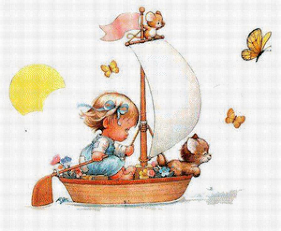 путешествие - лодка, дети, котенок - предпросмотр