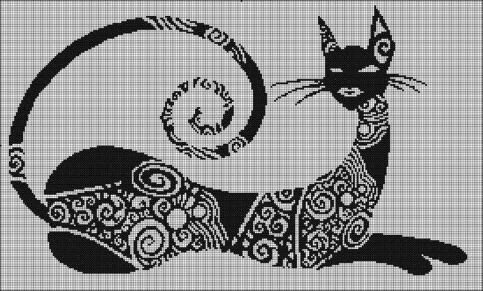 Черная кошка - монохром, графика, кошка - оригинал