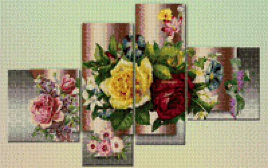 Полиптих цветы - натюрморт, цветы - предпросмотр