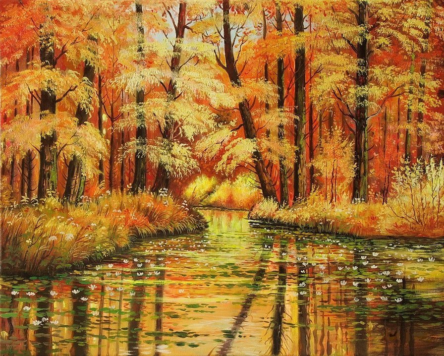 осень золотая - пейзаж, осень, лес, река - оригинал
