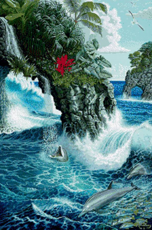 дельфины - море, пейзаж, дельфины, природа - предпросмотр