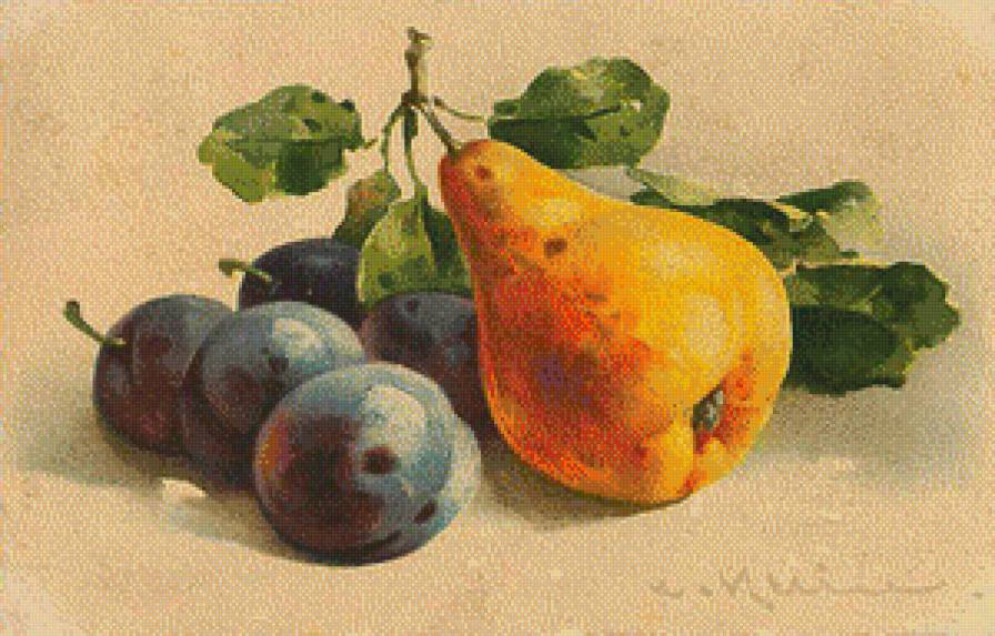 Груши и сливы - сливы, груши, натюрморт для кухни - предпросмотр