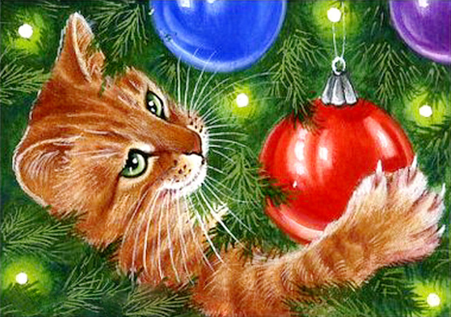 кот на елке - кот, кошка, игрушки, новый год, елка - оригинал