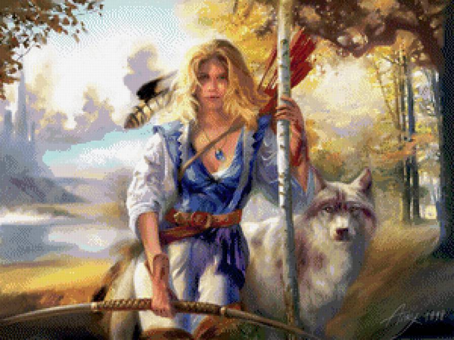 девушка с волком - волк, животное, девушка, природа - предпросмотр