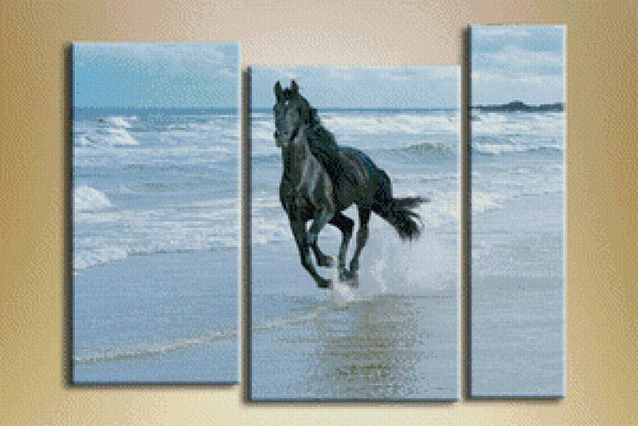 триптих конь - волны, море, конь - предпросмотр