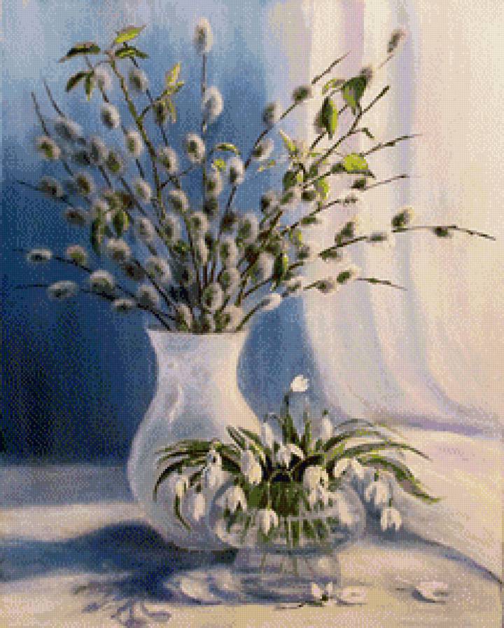 Вербный натюрморт - натюрморт, цветы - предпросмотр