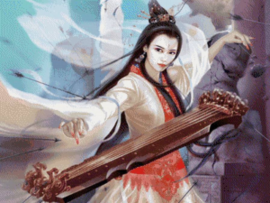 Девушка с каягымом - азия, девушка, восток, фэнтези - предпросмотр