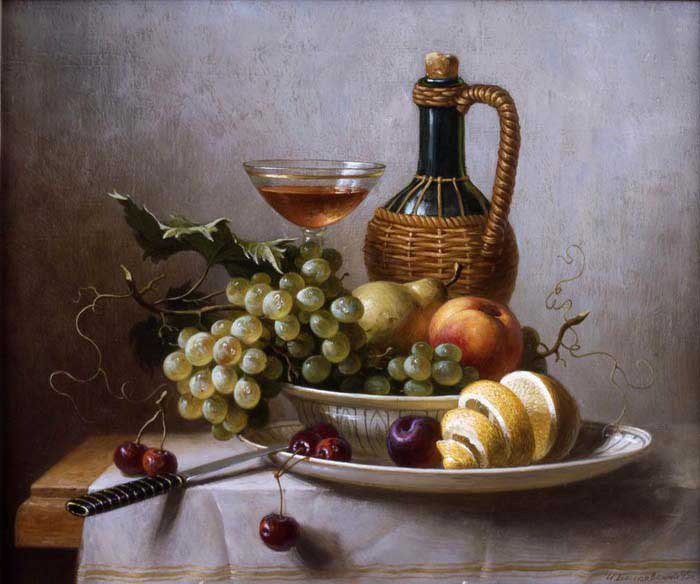 Винный натюрморт - фрукты, натюрморт, бокал вина - оригинал