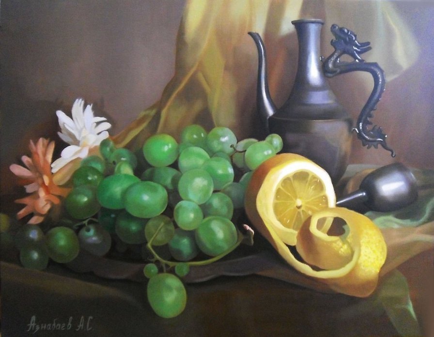 Винный натюрморт - фрукты, бокал вина, натюрморт - оригинал