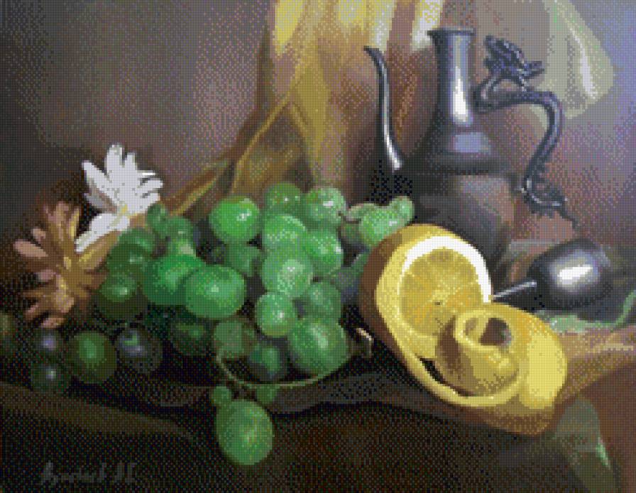 Винный натюрморт - бокал вина, фрукты, натюрморт - предпросмотр