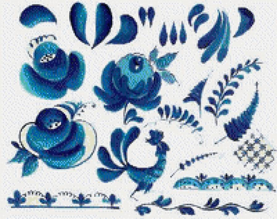 Узор в стиле гжель-подушка - гжель, узор - предпросмотр