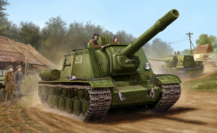 СУ-152 на марше - техника, су-152, противотанковое орудие - оригинал