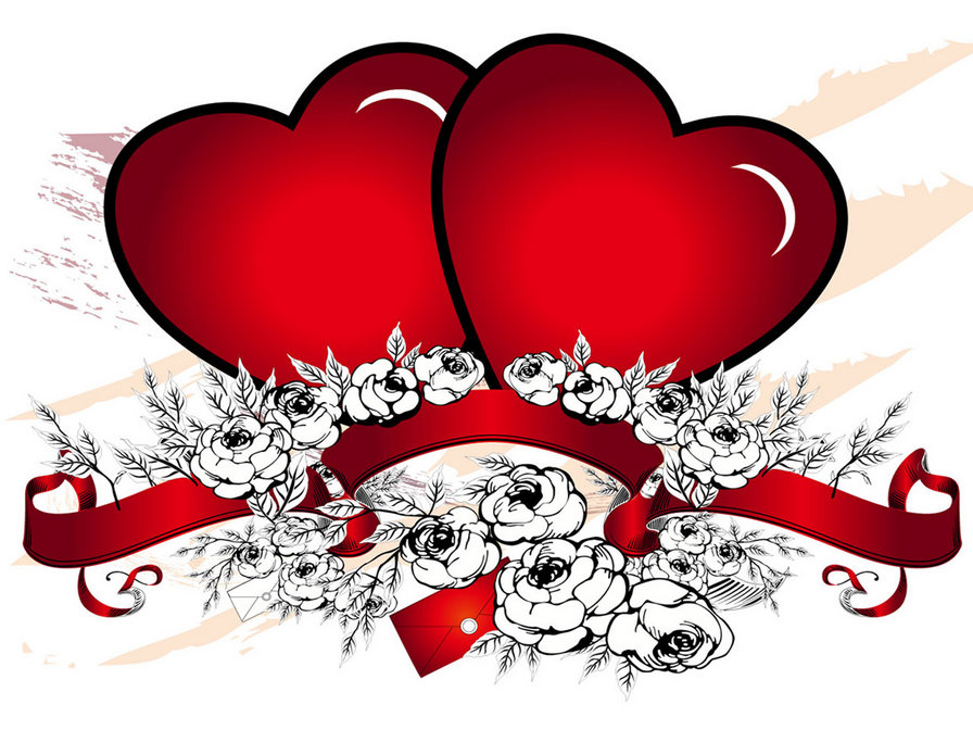 2 сердца - сердце, цветы, любовь - оригинал