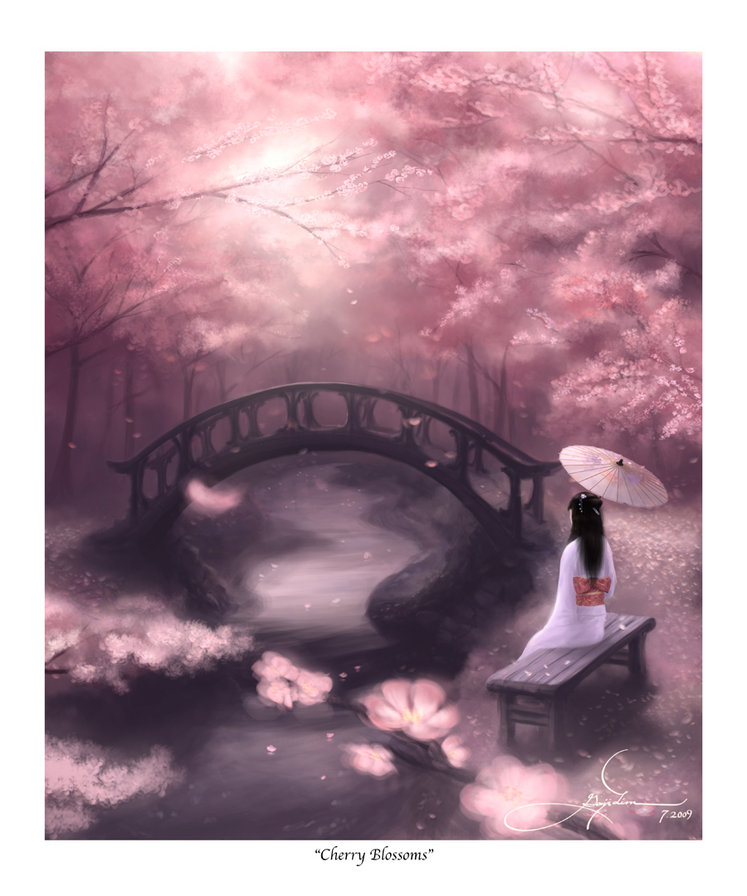 у моста - мост, япония, сакура - оригинал