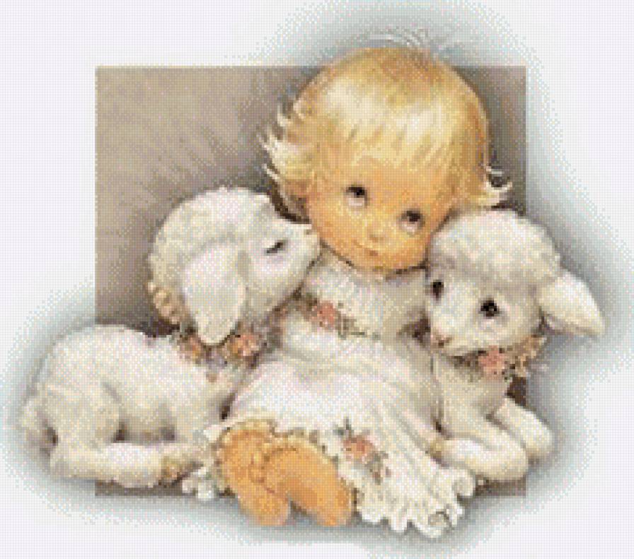 ангелочек с овечками - овечки, ангел, детское - предпросмотр