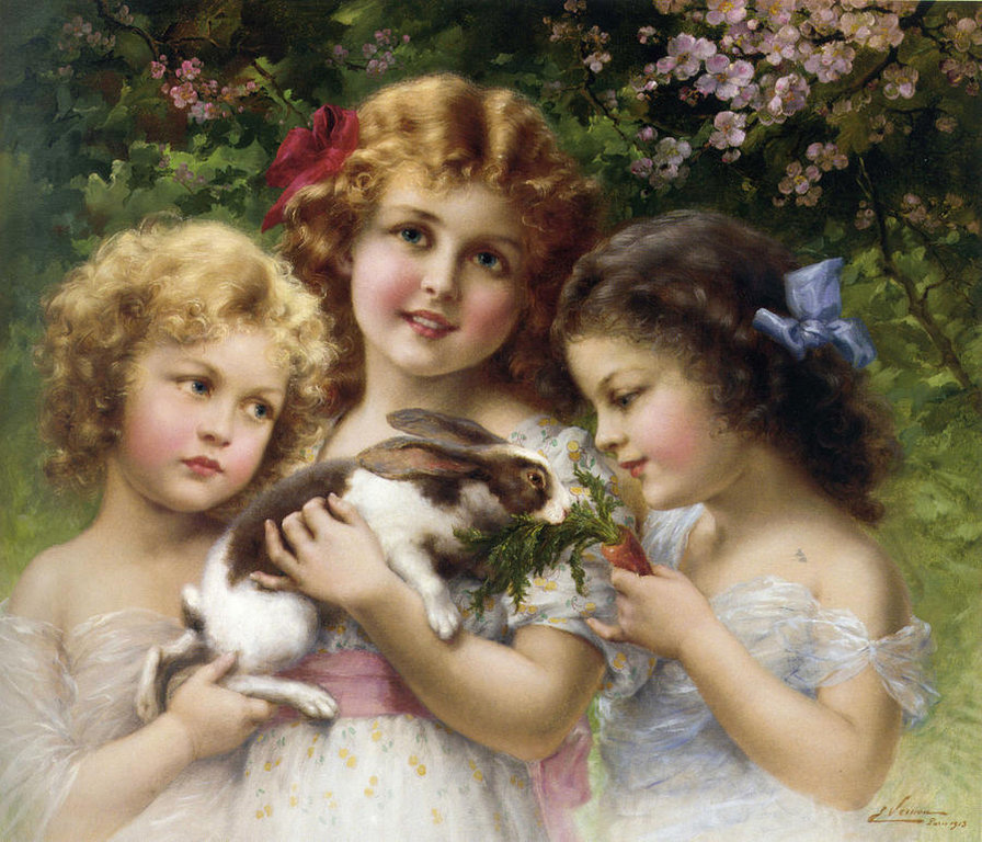 сестры-красавицы с кроликом - счастливое детство - оригинал