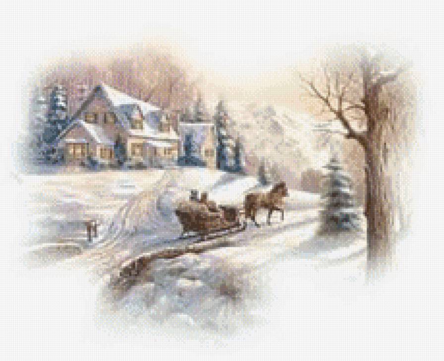 №447692 - природа, домик, зима, пейзаж - предпросмотр