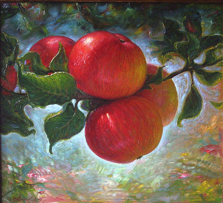 красные яблоки - природа, яблоки, живопись, красиво - оригинал