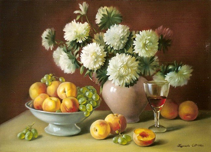 натюрморт - фрукты, натюрморт, цветы - оригинал