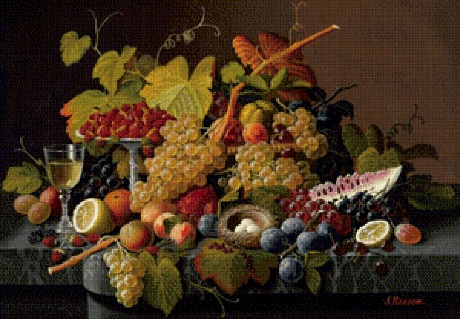 натюрморт - фрукты, натюрморт, цветы - предпросмотр